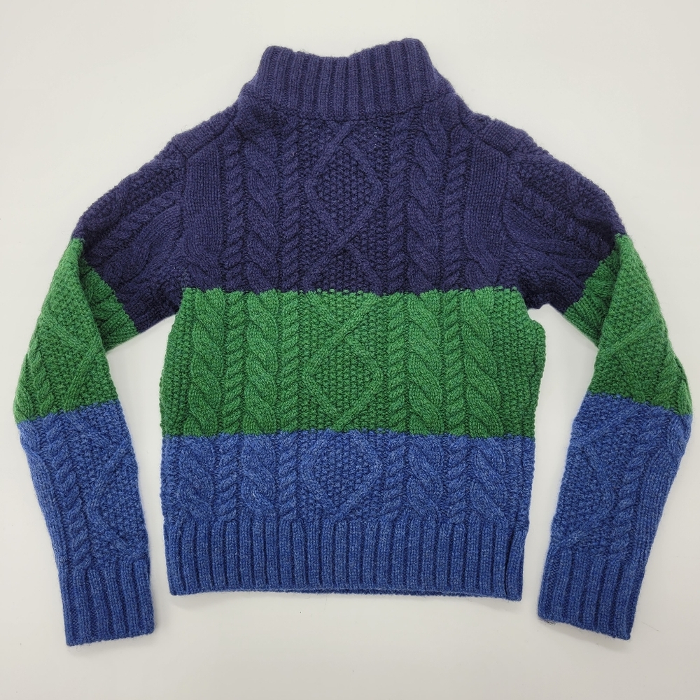 Mini Boden Sweater Cable Knit Stripe Mockneck Zip Wool Blend Blue Size 2-3years - Picture 7 of 13